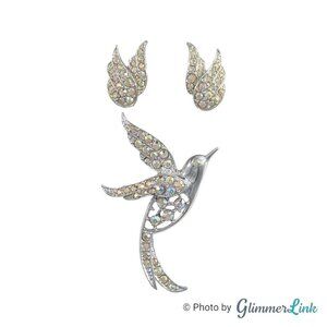 VTG 60s Sarah Coventry Bird of Paradise Silver Tone Rhinestone Brooch & Earrings